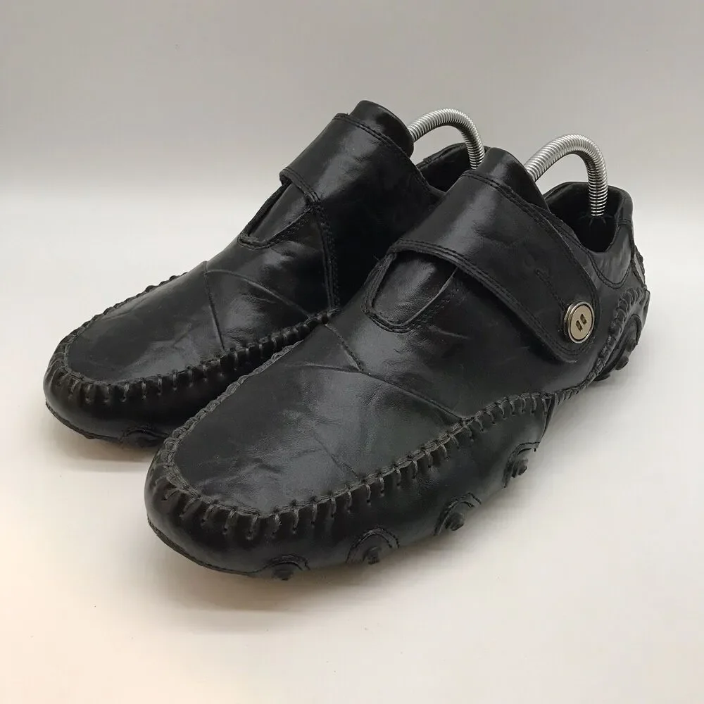 Buyup Leather Lifestyle Boat Shoes Men's 9.5 Black Casual Loafer Catwalk Sneaker